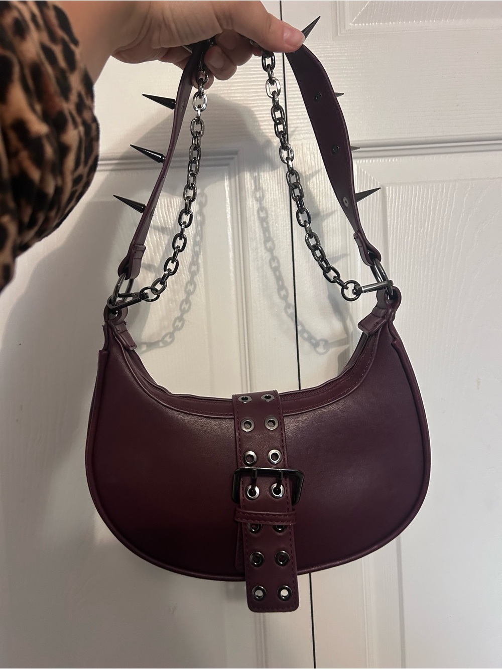 Studded Crescent Shoulder Bag in Mauve - Picture 2 of 2